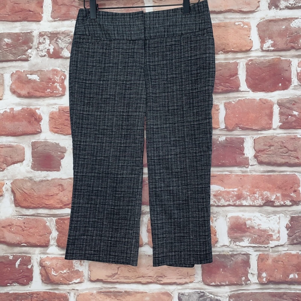 Express Editor Capri Pants Women's 0 Black White Plaid Abstract Casual Zip Up